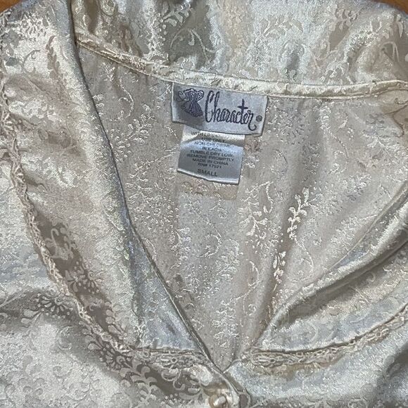 Vintage Character Matching Ivory Pajama Set Long Sleeve Button Down With Pants S - Picture 3 of 16